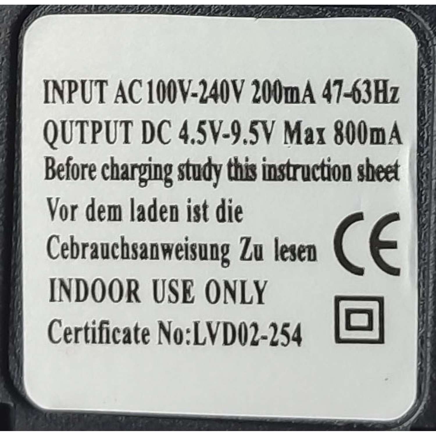 ADAPTADOR AC/DC / NUMERO DE PARTE LVD02-254 / INPUT: 100-240V AC 200mA 47-63Hz / OUTPUT: 4.5V DC - 9.5V DC 800mA	 - Imagen 3